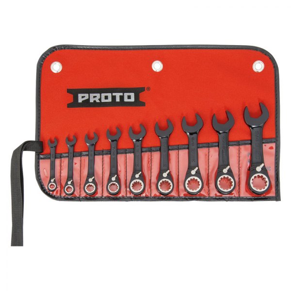 PROTO® JSCVS9S 9Piece SAE Spline Angled Head Reversible Ratcheting Combination Wrench Set