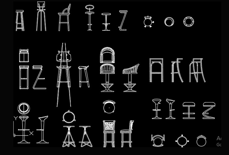 Bar Stool CAD Block collection in autocad iCADBLOCK
