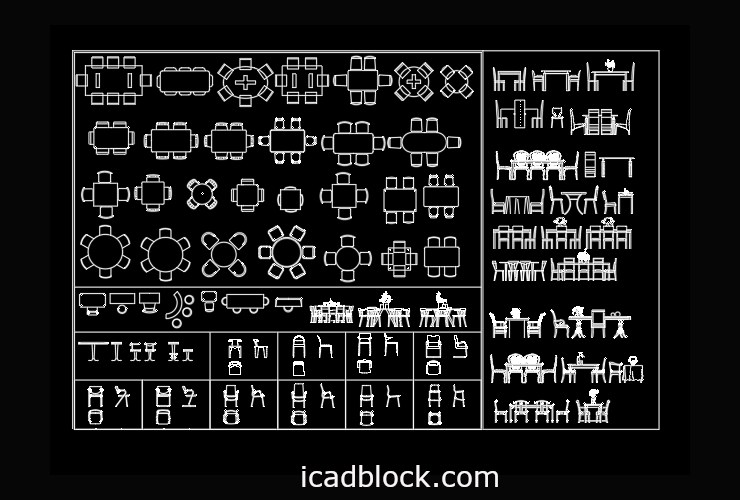 Dining Table CAD Block Collection in AutoCAD iCADBLOCK