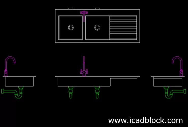 Kitchen Sink CAD Block in plan and elevation iCADBLOCK