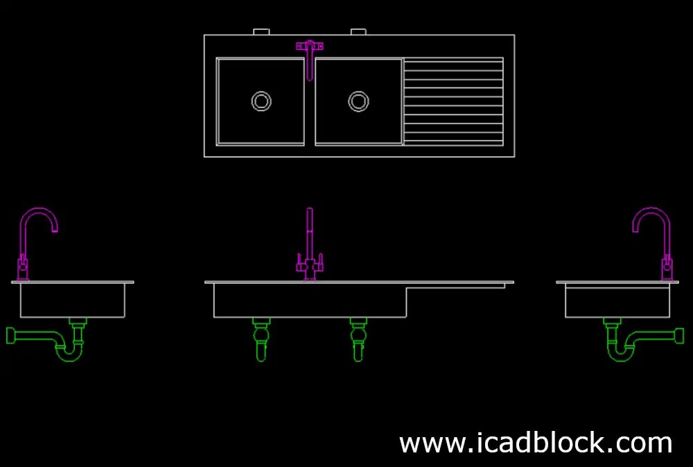 Double Bowl Sink DWG CAD Block model iCADBLOCK