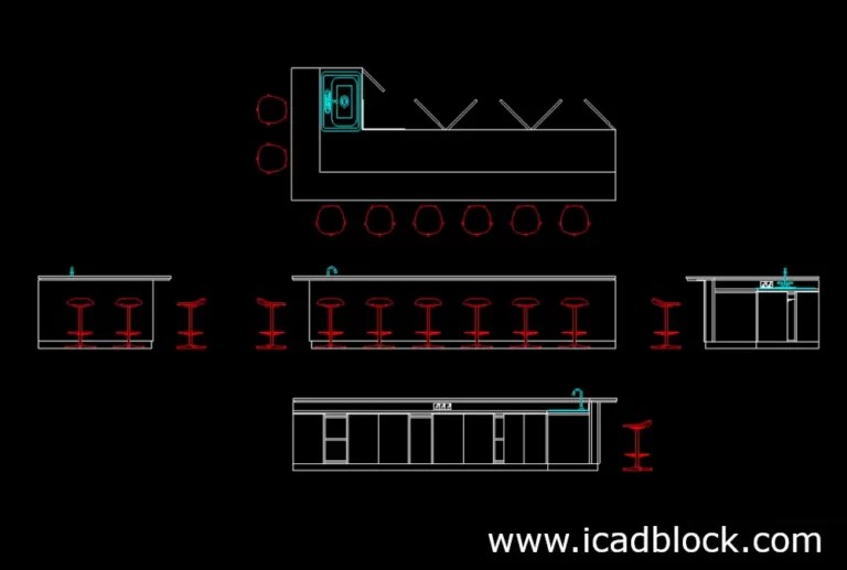 Bar Counter CAD Block in plan and elevation iCADBLOCK