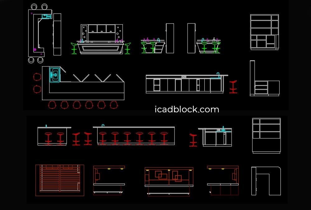 Bar Counter CAD Block in plan and elevation iCADBLOCK