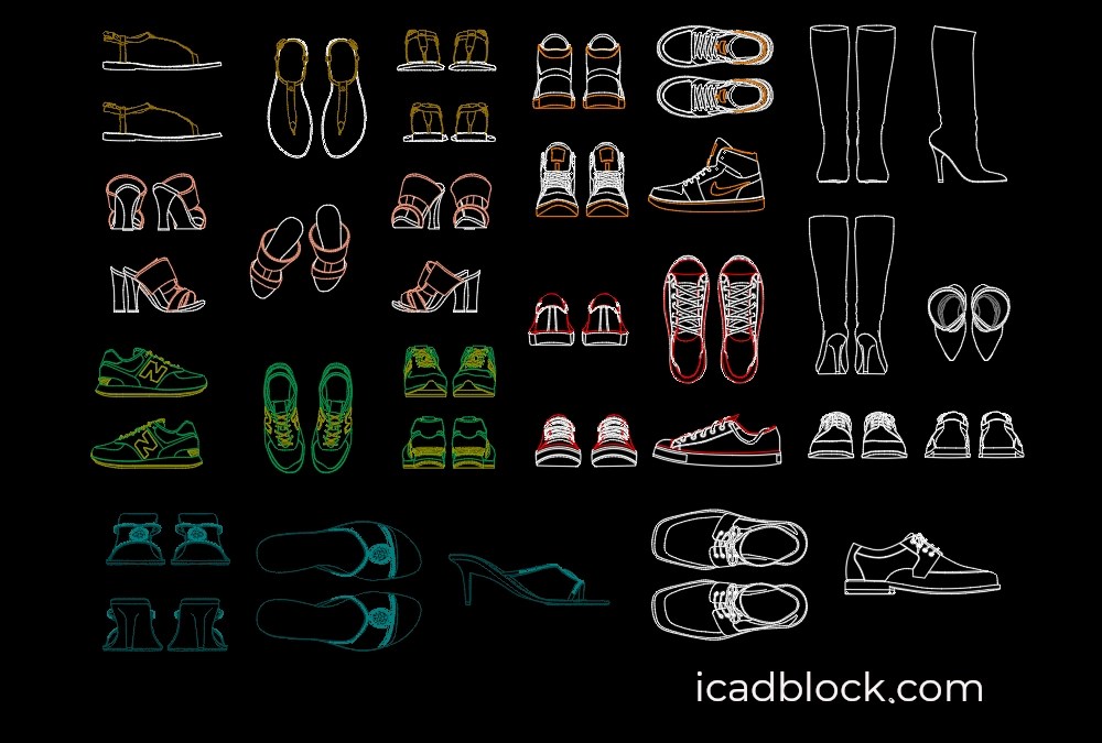 Colección de zapatos en DWG, Descargar iCADBLOCK