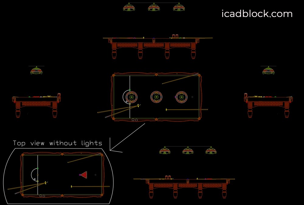 Billiard Table with lights DWG in AutoCAD iCADBLOCK