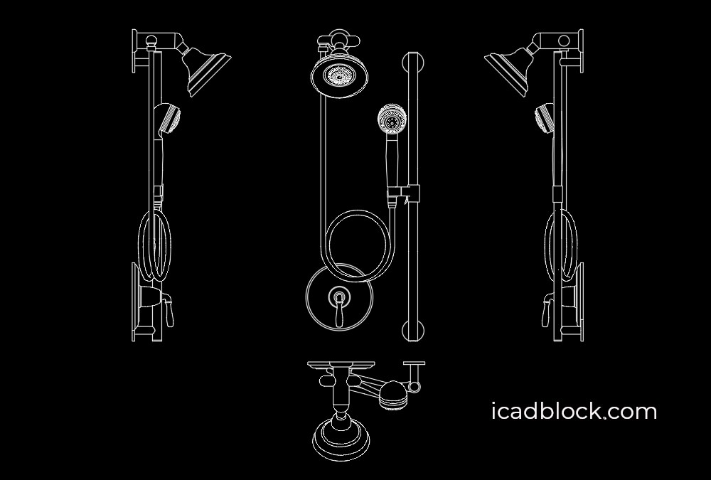 Hand shower DWG and 2D fixed shower head iCADBLOCK