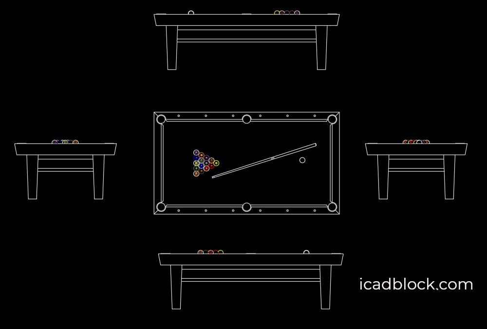 Pool table DWG free in AutoCAD iCADBLOCK
