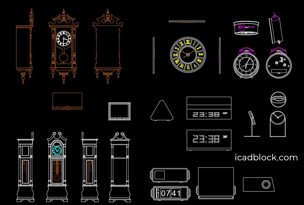 Reloj en DWG AutoCAD, planta y alzado. iCADBLOCK