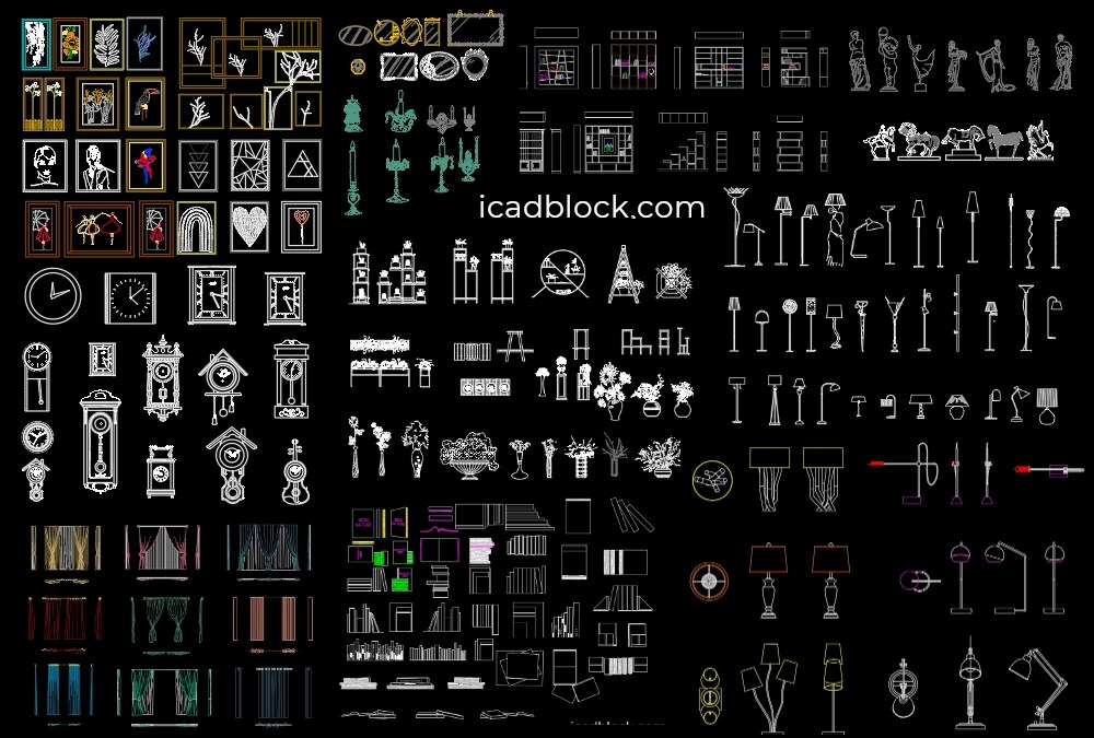 Decoration CAD Blocks in DWG , plan and elevation iCADBLOCK