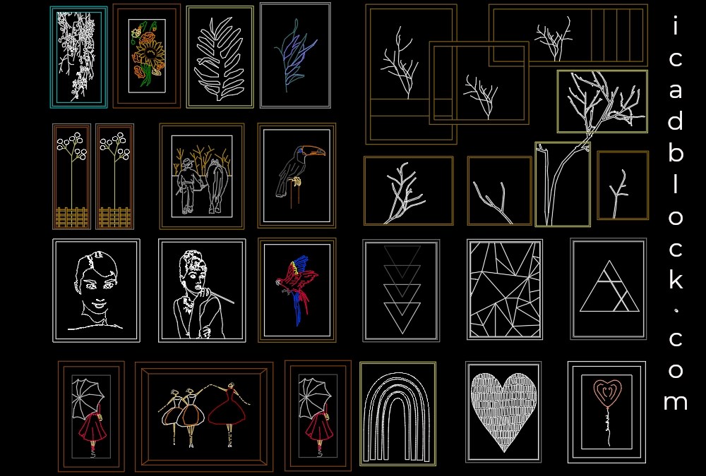 Wall art CAD Block collection, Painting frames DWG iCADBLOCK