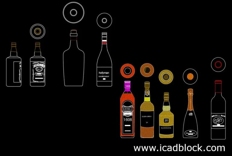 Wine bottle DWG CAD Blocks in plan and elevation iCADBLOCK