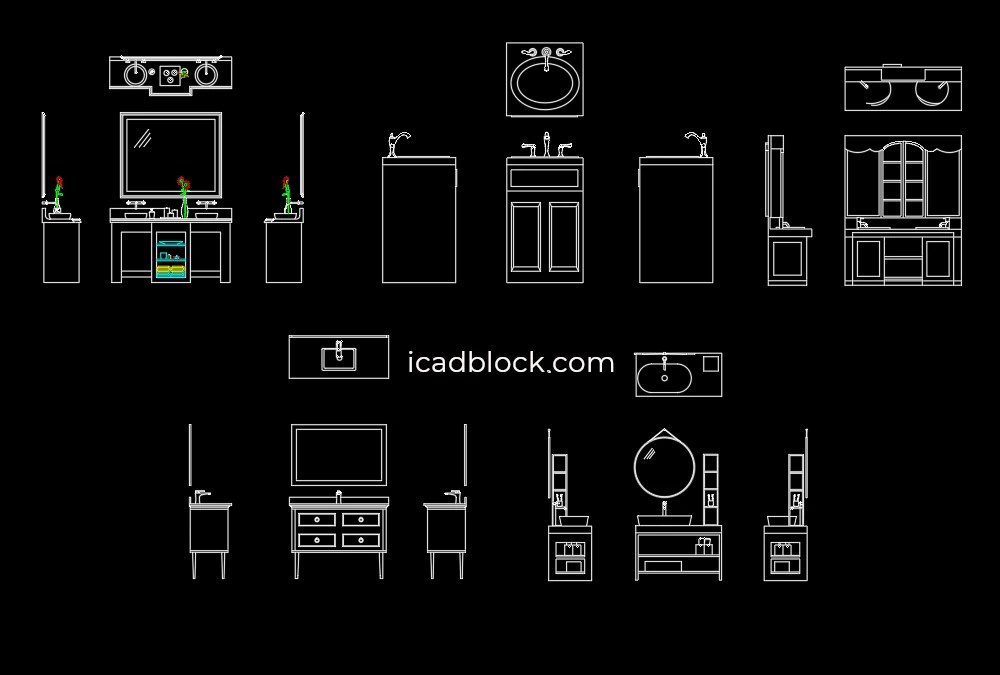 Bathroom sink CAD Block collection in DWG iCADBLOCK