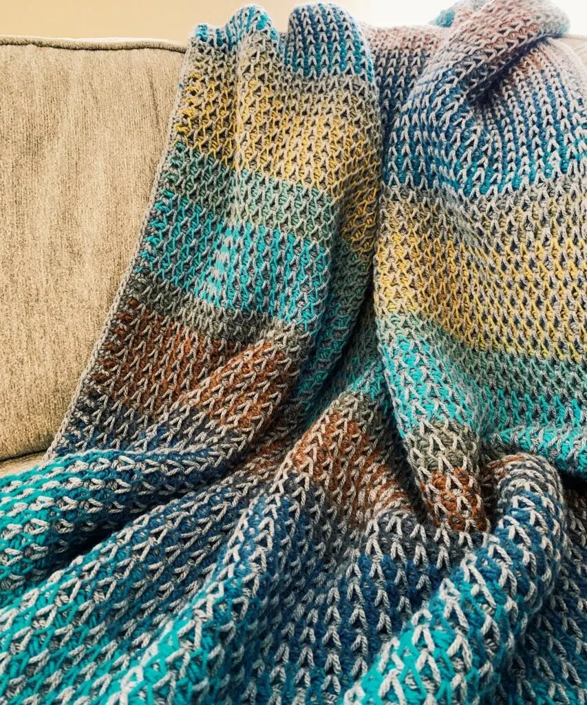 The Ethan Throw A Tunisian Crochet Pattern with Two Colors