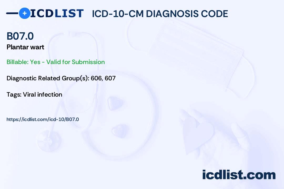 ICD10CM Diagnosis Code B07.0 Plantar wart