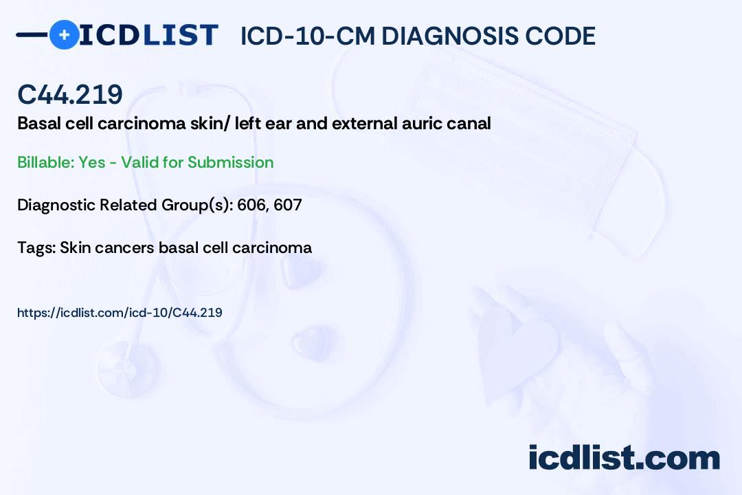 ICD10CM Diagnosis Code C44.219 Basal cell carcinoma of skin of left
