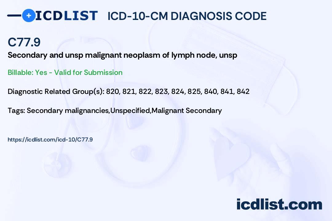 ICD10CM Diagnosis Code C77.9 Secondary and unspecified malignant
