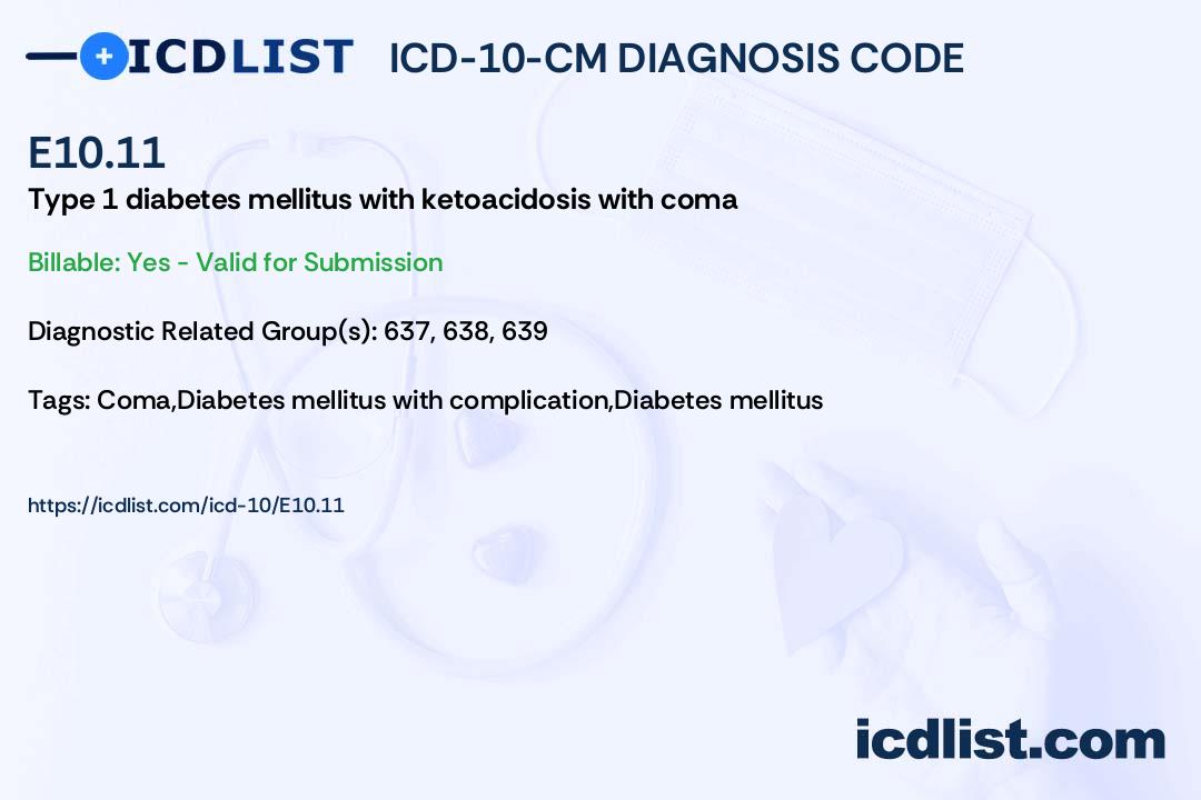 ICD10CM Diagnosis Code E10.11 Type 1 diabetes mellitus with