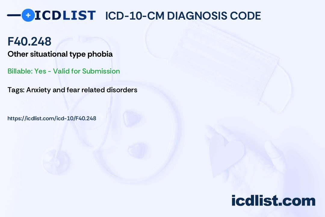 ICD10CM Diagnosis Code F40.248 Other situational type phobia