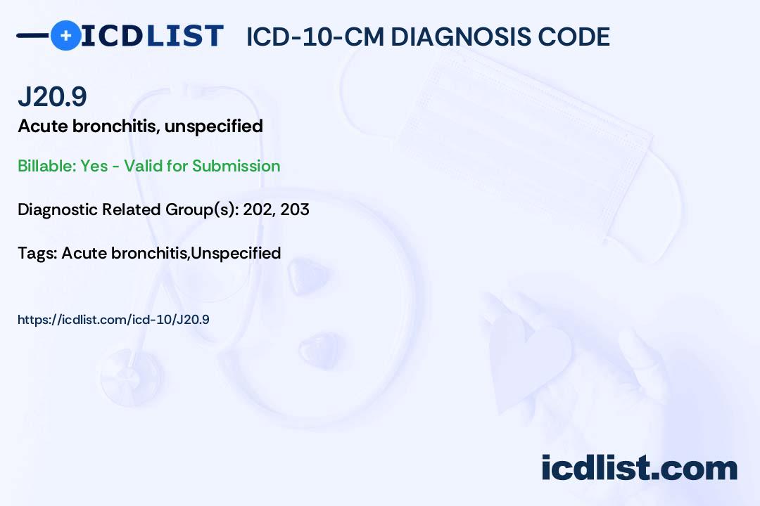 ICD10CM Diagnosis Code J20.9 Acute bronchitis, unspecified