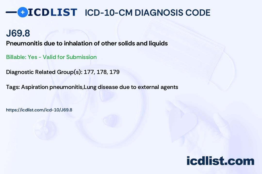 ICD10CM Diagnosis Code J69.8 Pneumonitis due to inhalation of other
