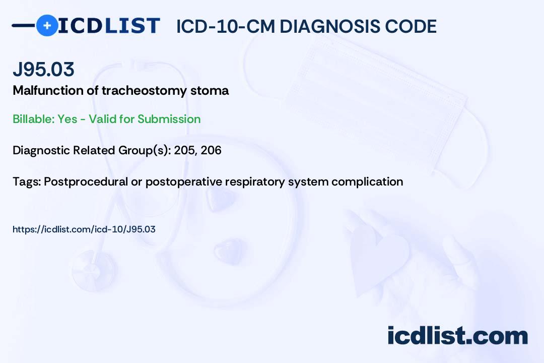 ICD10CM Diagnosis Code J95.03 Malfunction of tracheostomy stoma