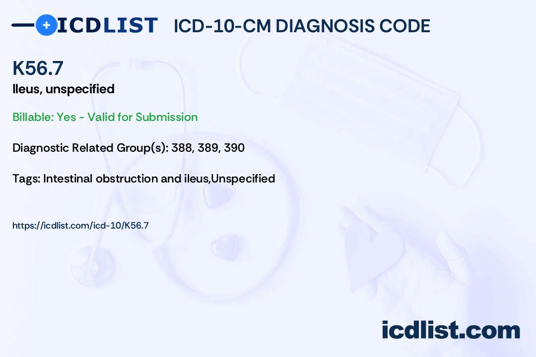 ICD10CM Diagnosis Code K56.7 Ileus, unspecified
