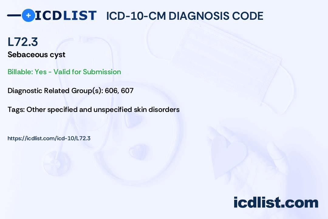 ICD10CM Diagnosis Code L72.3 Sebaceous cyst