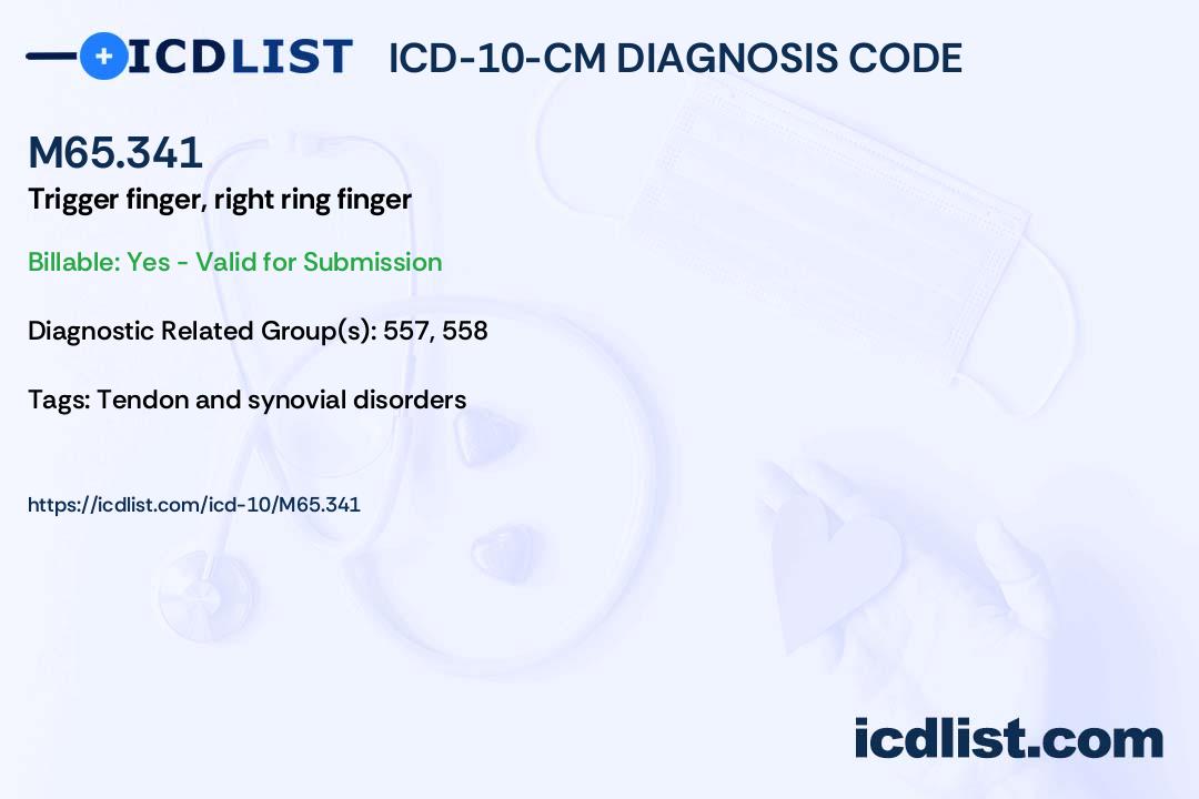 ICD10CM Diagnosis Code M65.341 Trigger finger, right ring finger