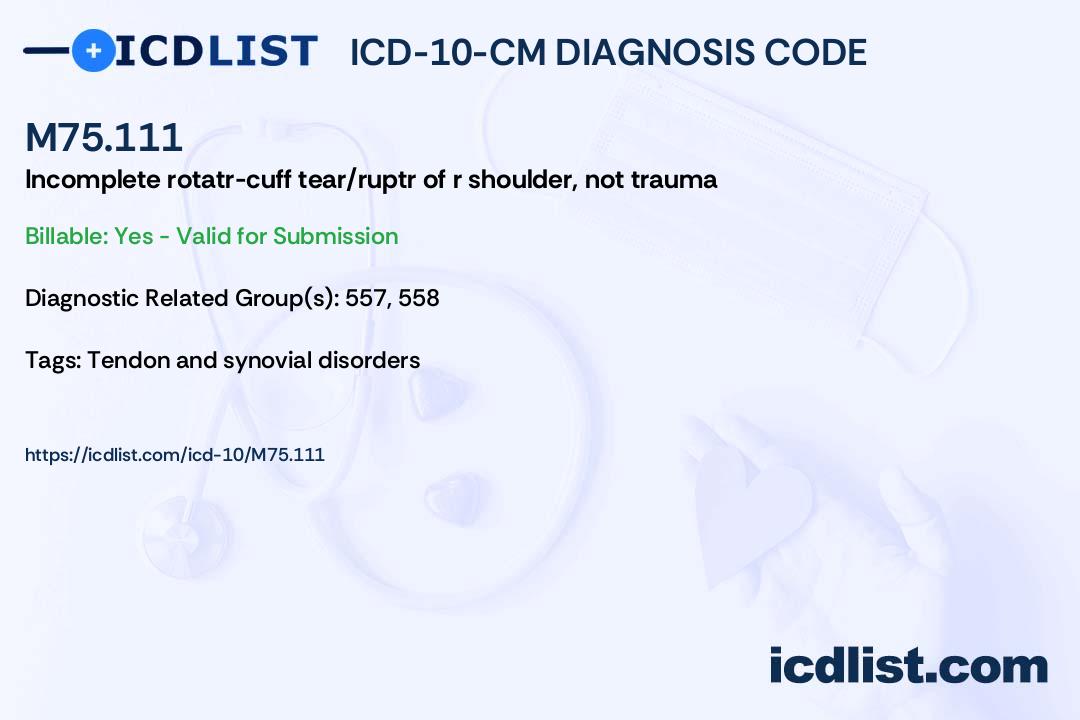 ICD10CM Diagnosis Code M75.111 rotator cuff tear or