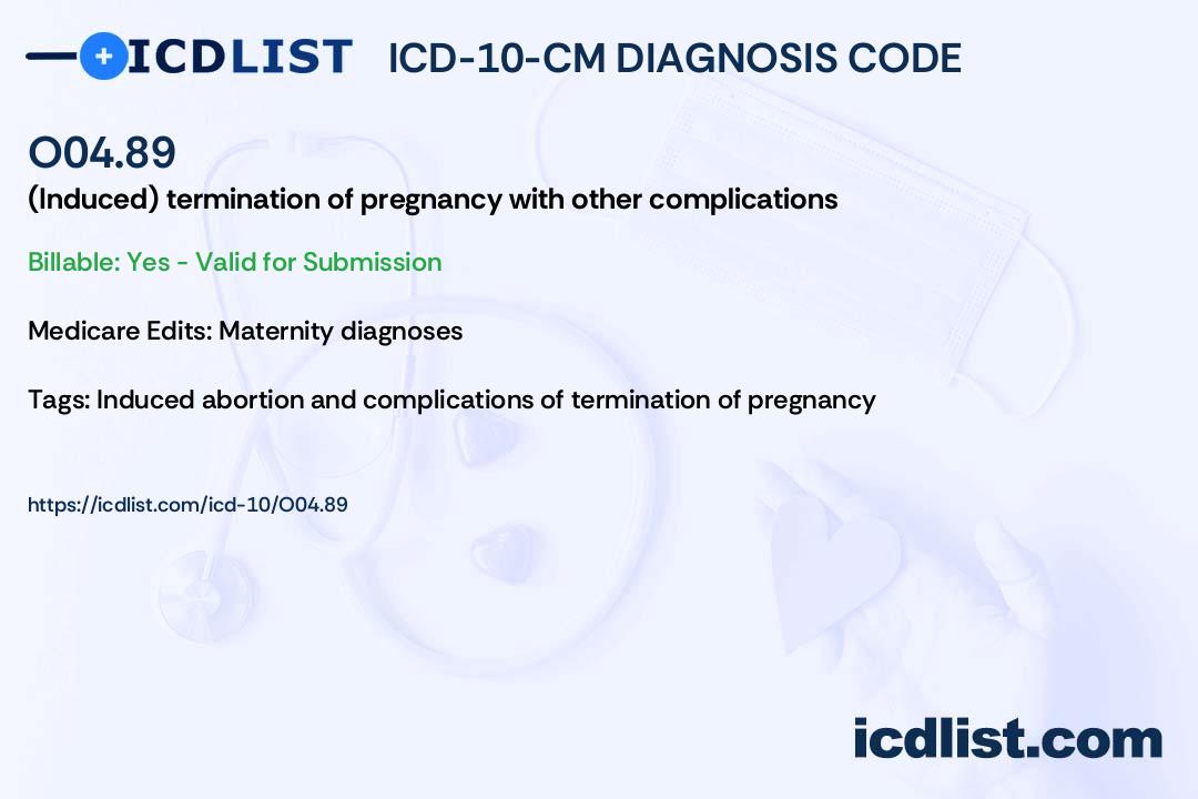 ICD10CM Diagnosis Code O04.89 (Induced) termination of pregnancy