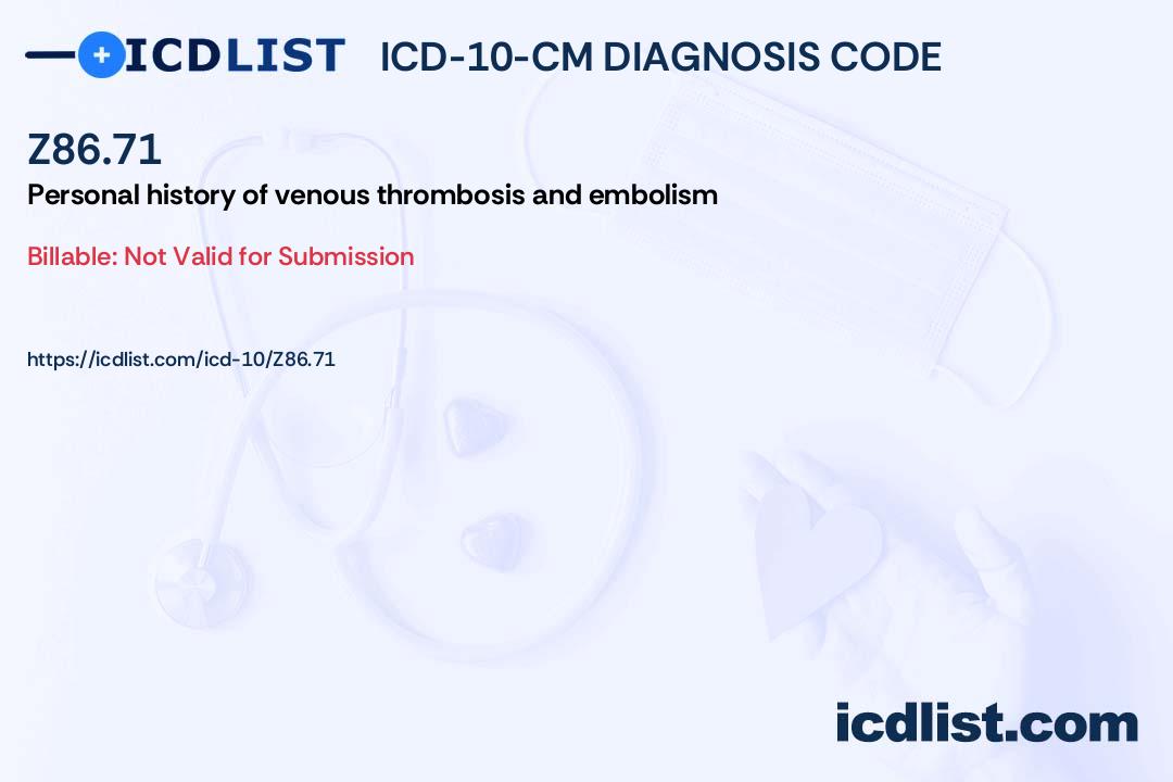 ICD10CM Diagnosis Code Z86.71 Personal history of venous thrombosis and embolism