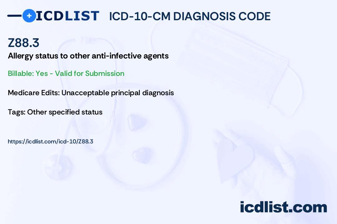 ICD10CM Diagnosis Code Z88.3 Allergy status to other antiinfective