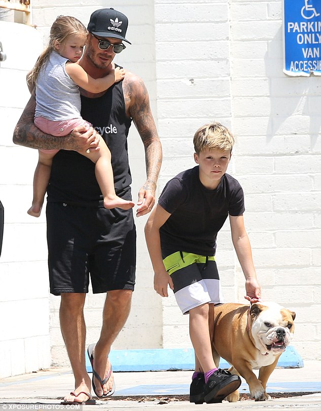 (Image) David Beckham And Kids Take MenacingLooking Dog To The