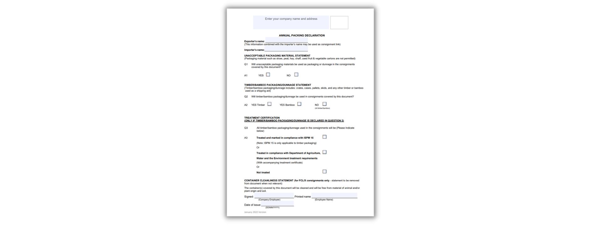 Packing Declaration Definition & Template For Australian Customs