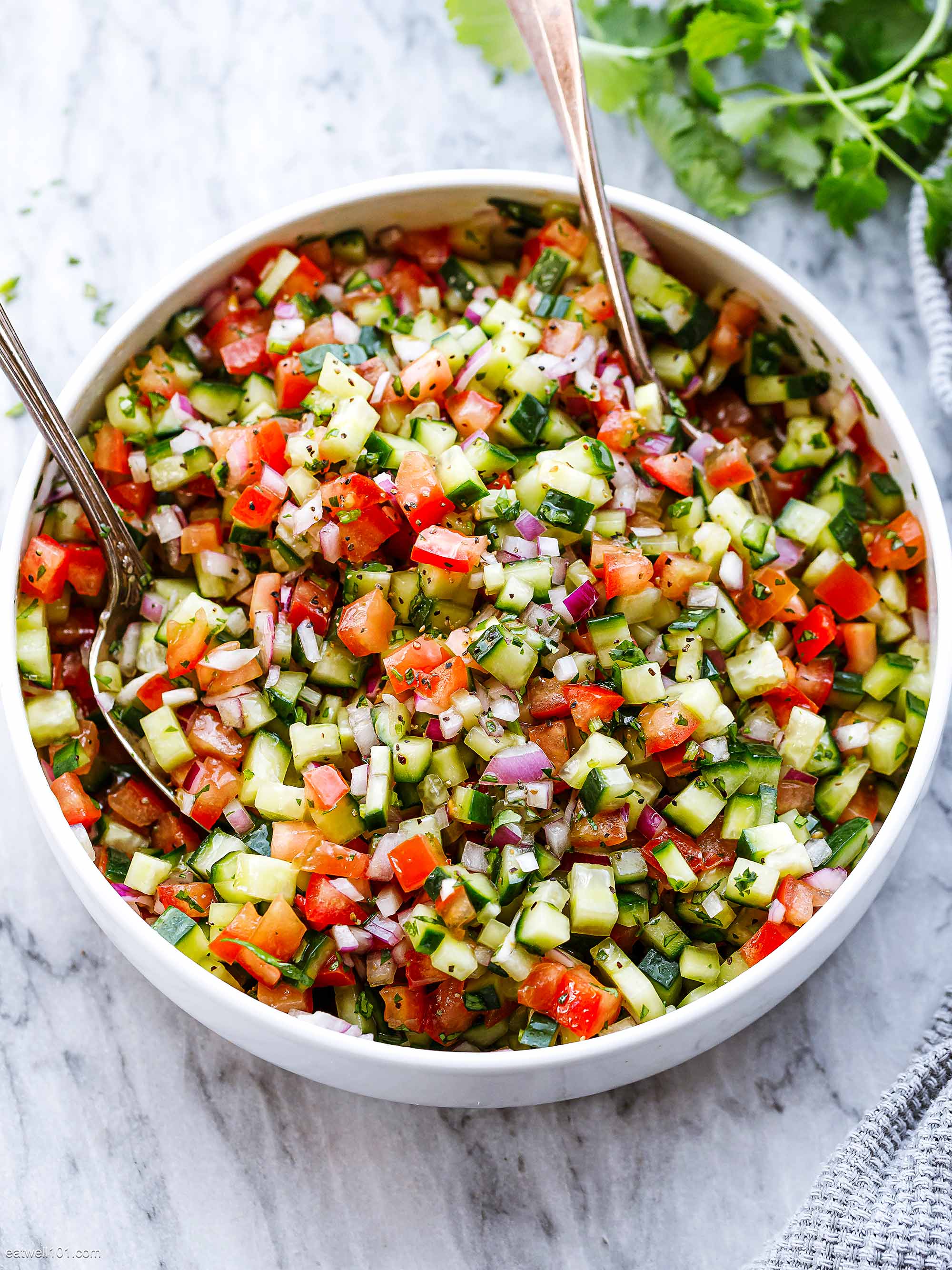 Summer Salad Recipe: Mediterranean Salad with Cucumber, Tomato and Onion