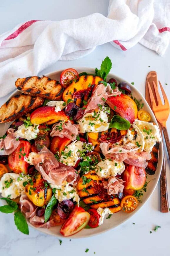 Summer Salad Recipe: GRILLED NECTARINE BURRATA PROSCIUTTO SALAD