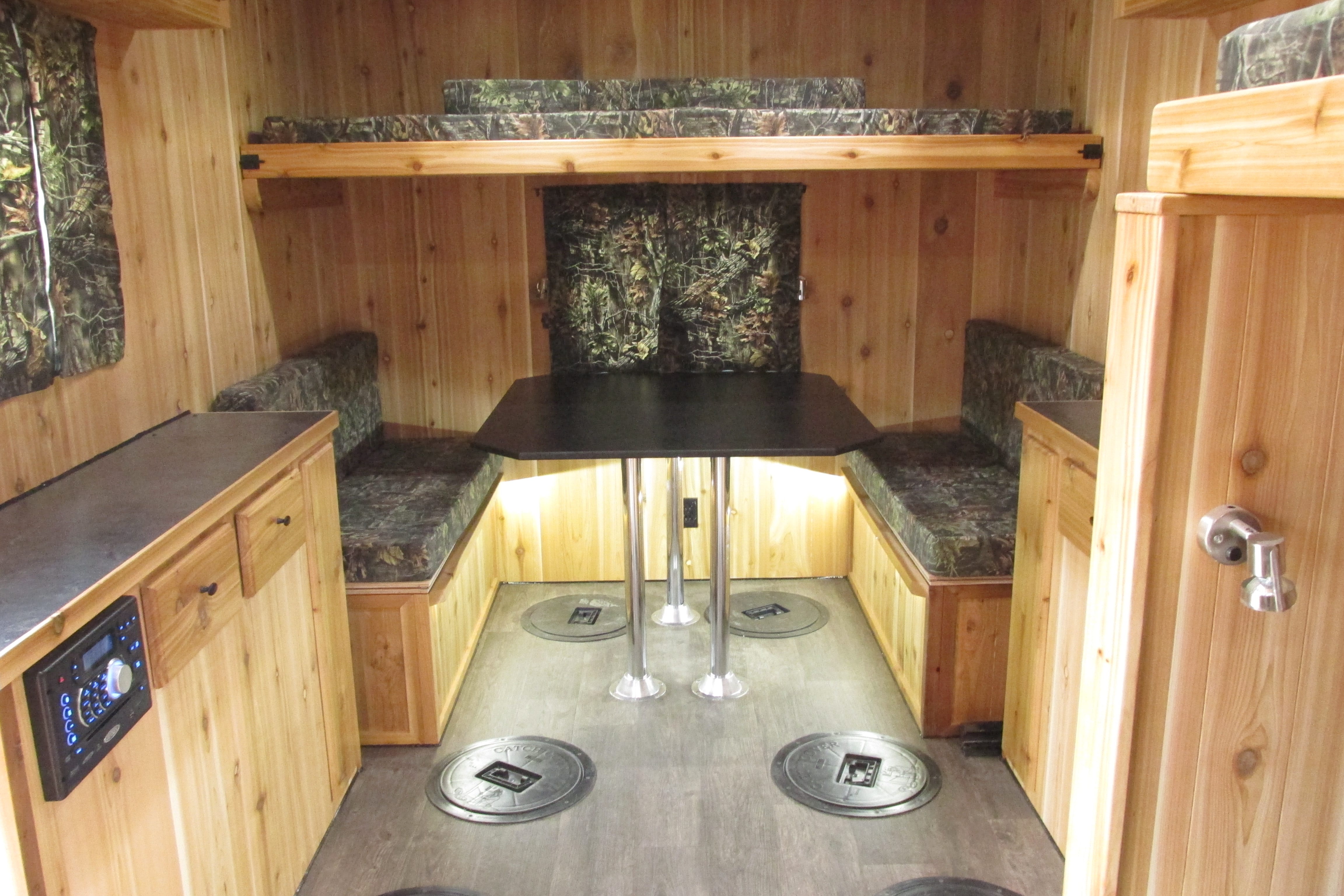 Back view bunk down Ice Forts Premier Yetti Fish House Dealer Ice