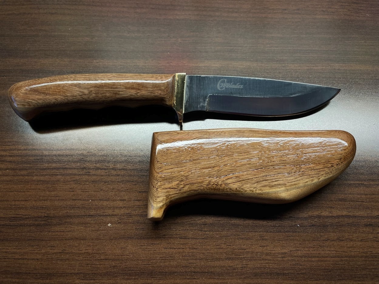 Custom Hunting Knife in Black Walnut with Leather Sheath Now In Stock!