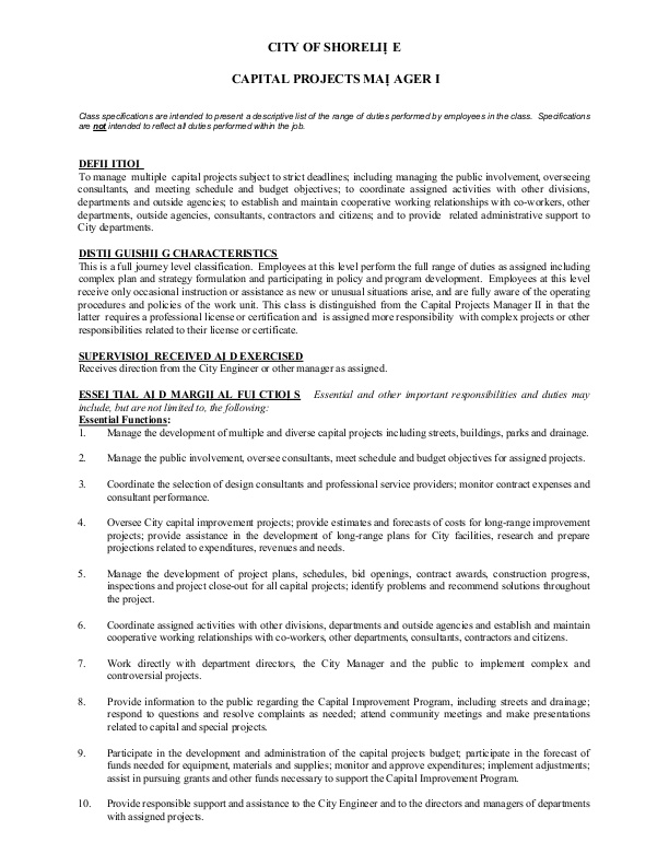 SAMPLE Capital Projects Manager 1