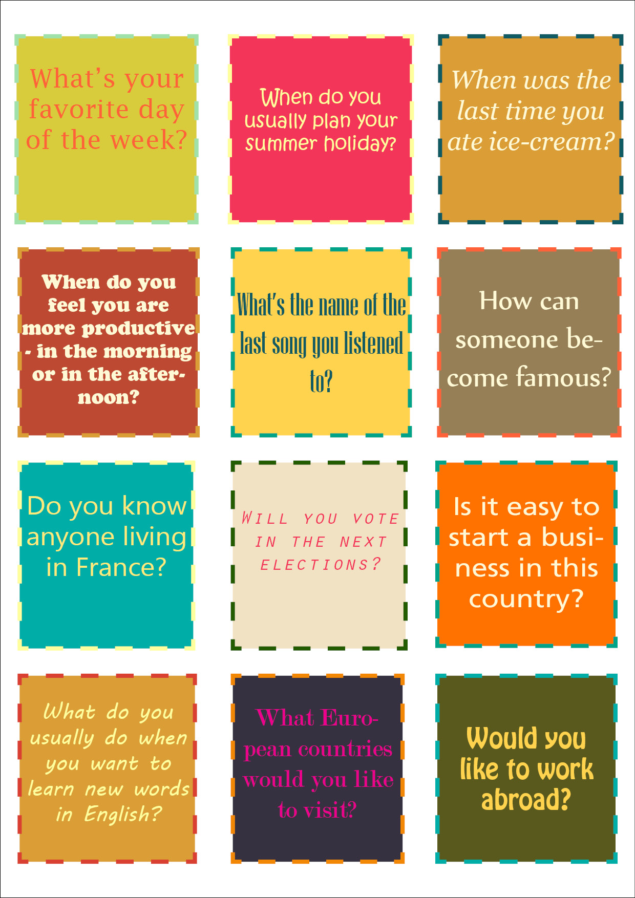 Past Simple Conversation Cards ubicaciondepersonas.cdmx.gob.mx