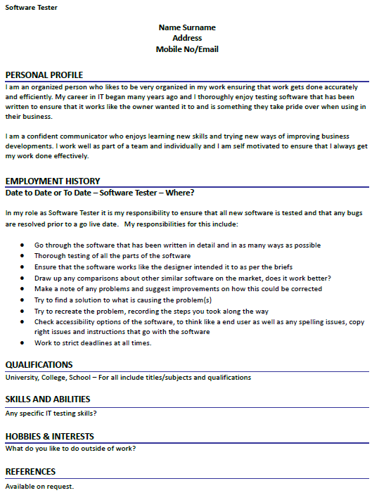 Software Tester CV Example - icover.org.uk (529 x 711 Pixel)