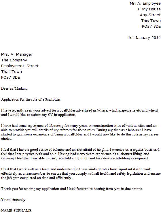 Scaffolder Cover Letter Example
