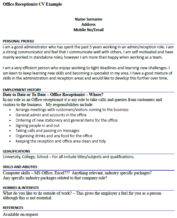Personal Statement Examples Receptionist Job Best Writing Service