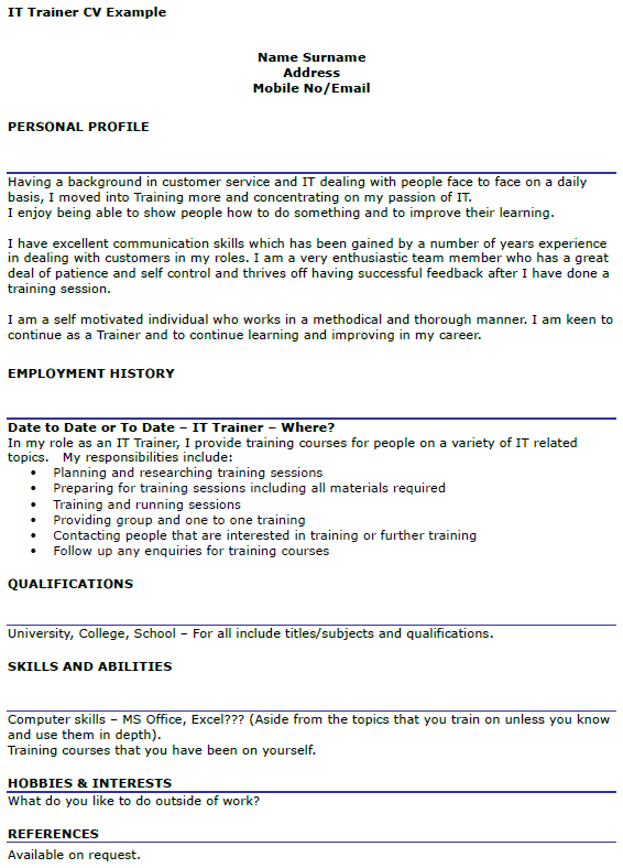 IT Trainer CV Example
