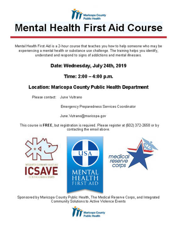 Maricopa County Mental Health First Aid Course ICSAVE