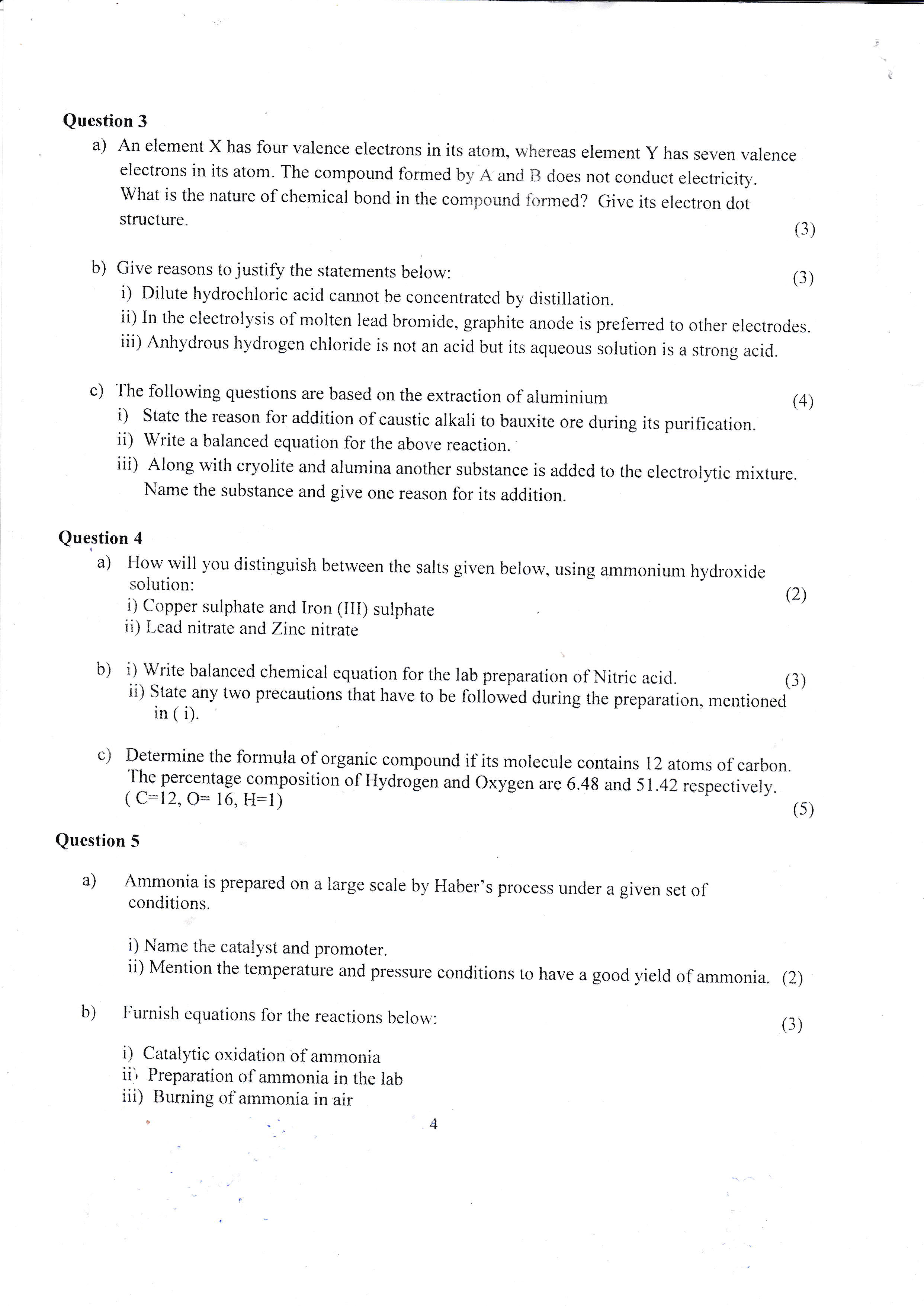 ICSE Class 10 Chemistry (Sample Test Paper 1) Board Examination