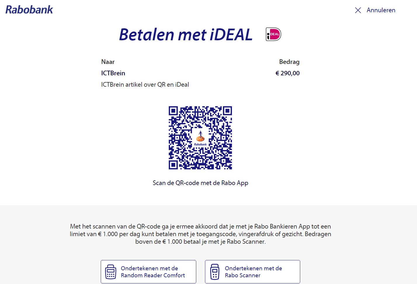 iDeal Betalen met QR code ICTBrein