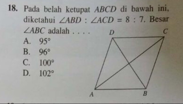 Pada belah ketupat ABCD dibawah ini diketahui sudut ABD