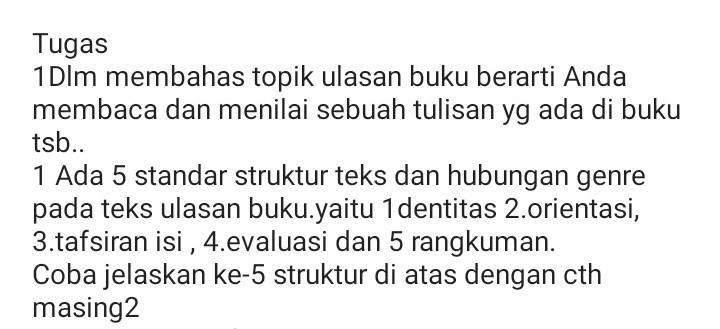 ada 5 standar struktur teks dan hubungan genre pada teks ulasan buku