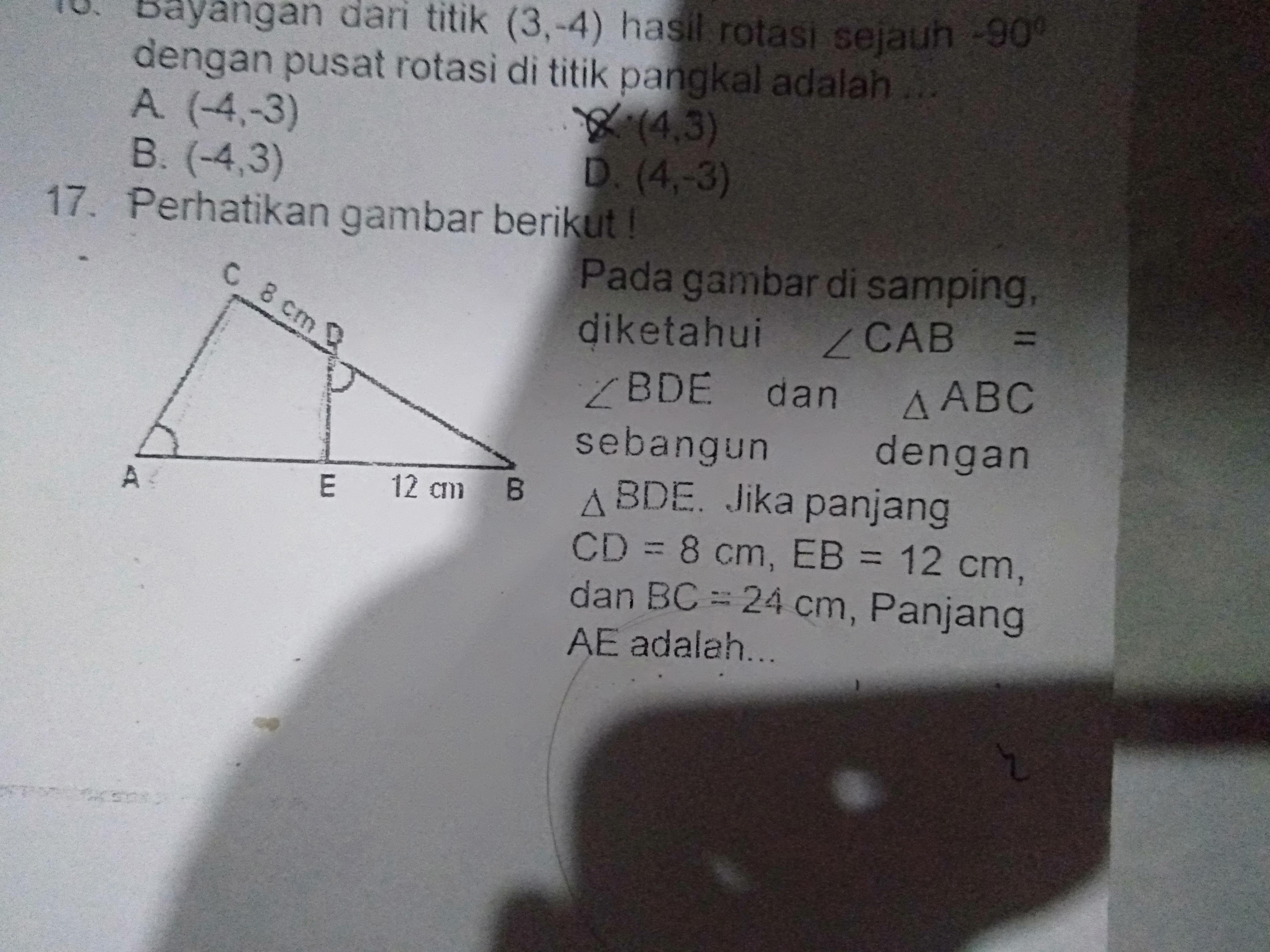 Perhatikan gambar berikut pada gambar disamping diketahui Sudut CAB